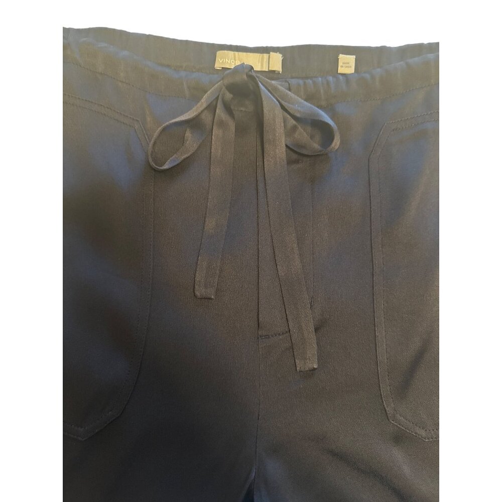 Vince Navy Satin Drawstring Pants Size M Italian Fabric Luxe Minimalist Y2K Vibe - Picture 12 of 14